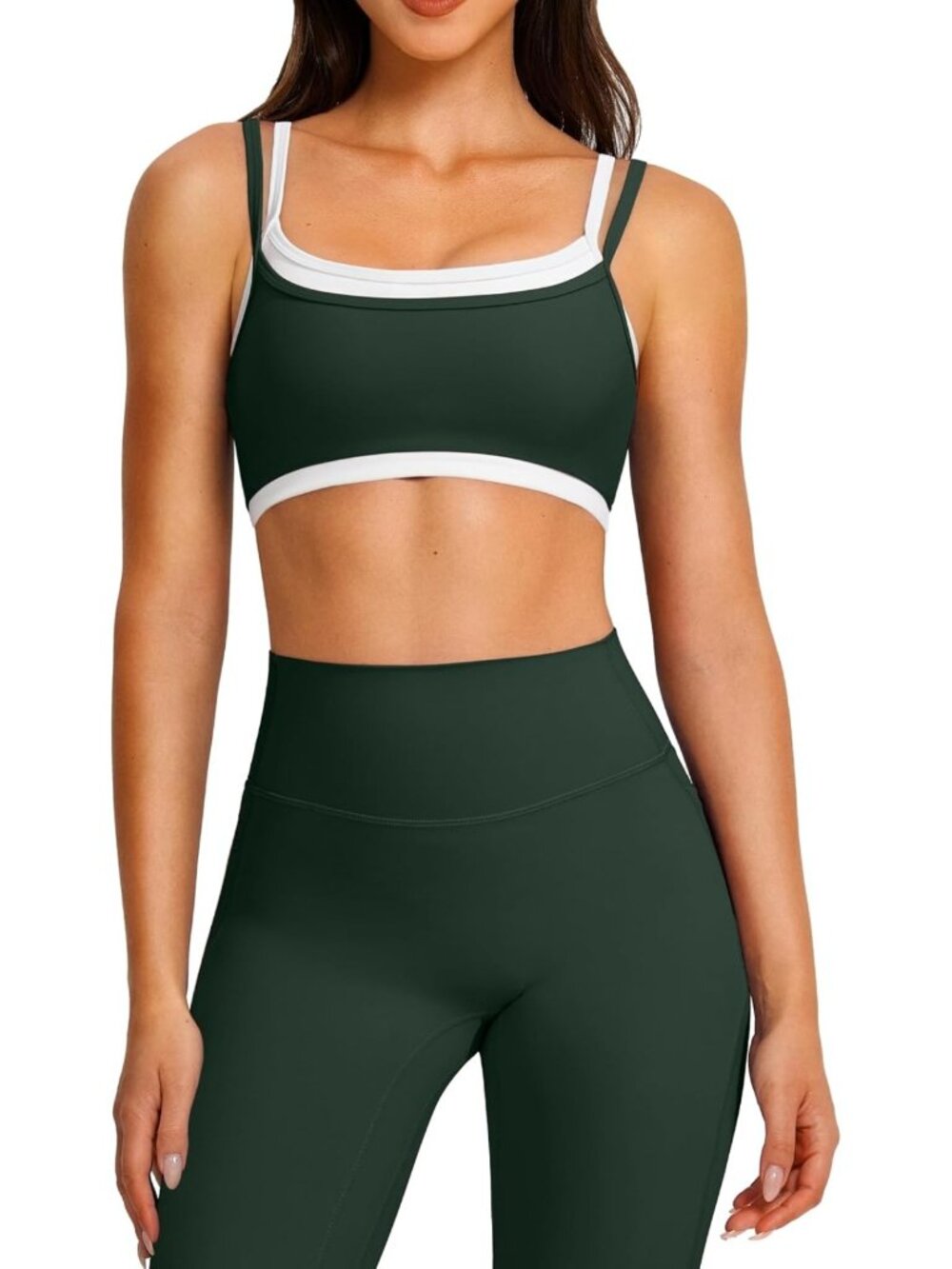 Layered Women's Workout Set - Strappy Sports Bra & Leggings Gym Outfit